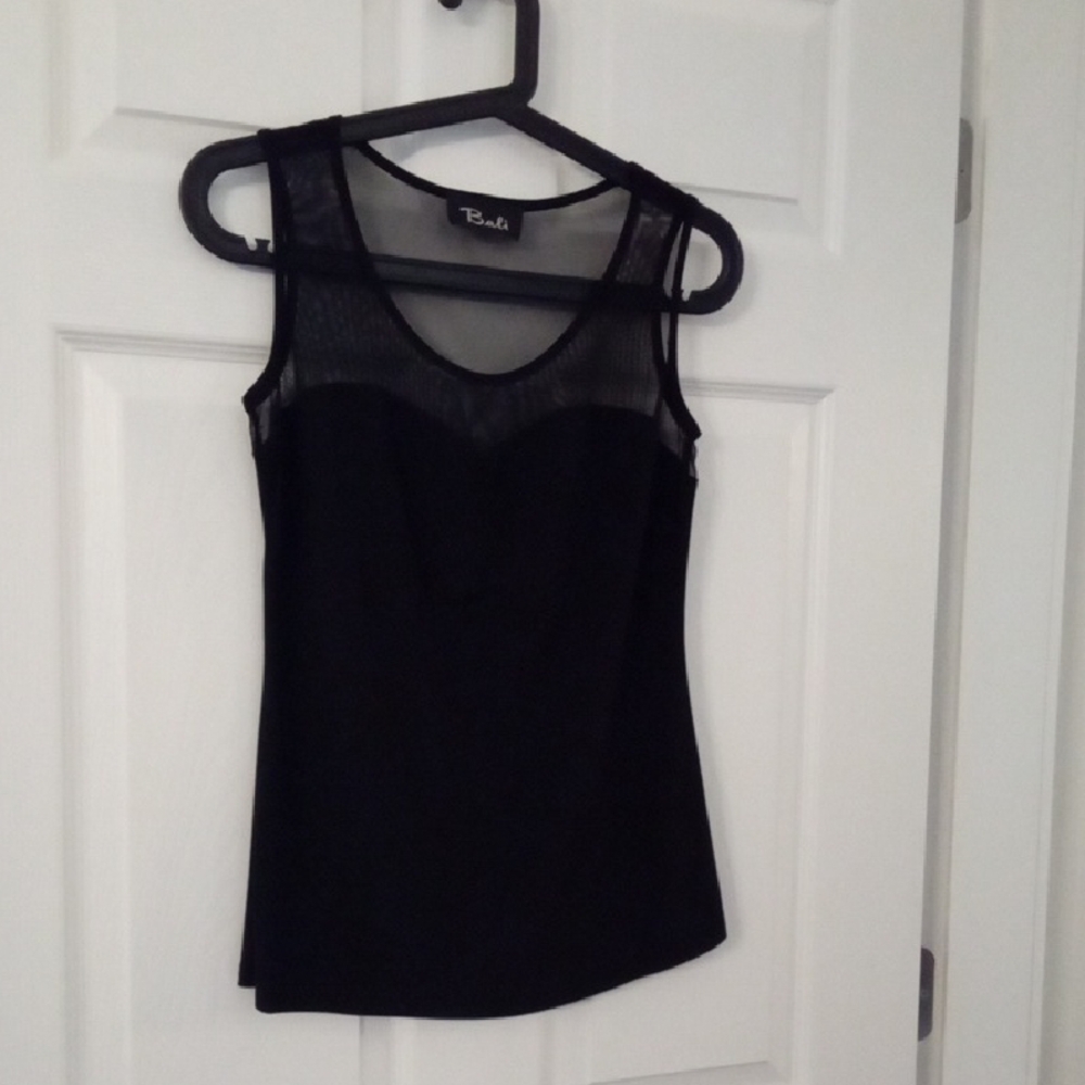 Bali Women's Black Sleeveless Bustier Style Top With Sheer Mesh Detail XS